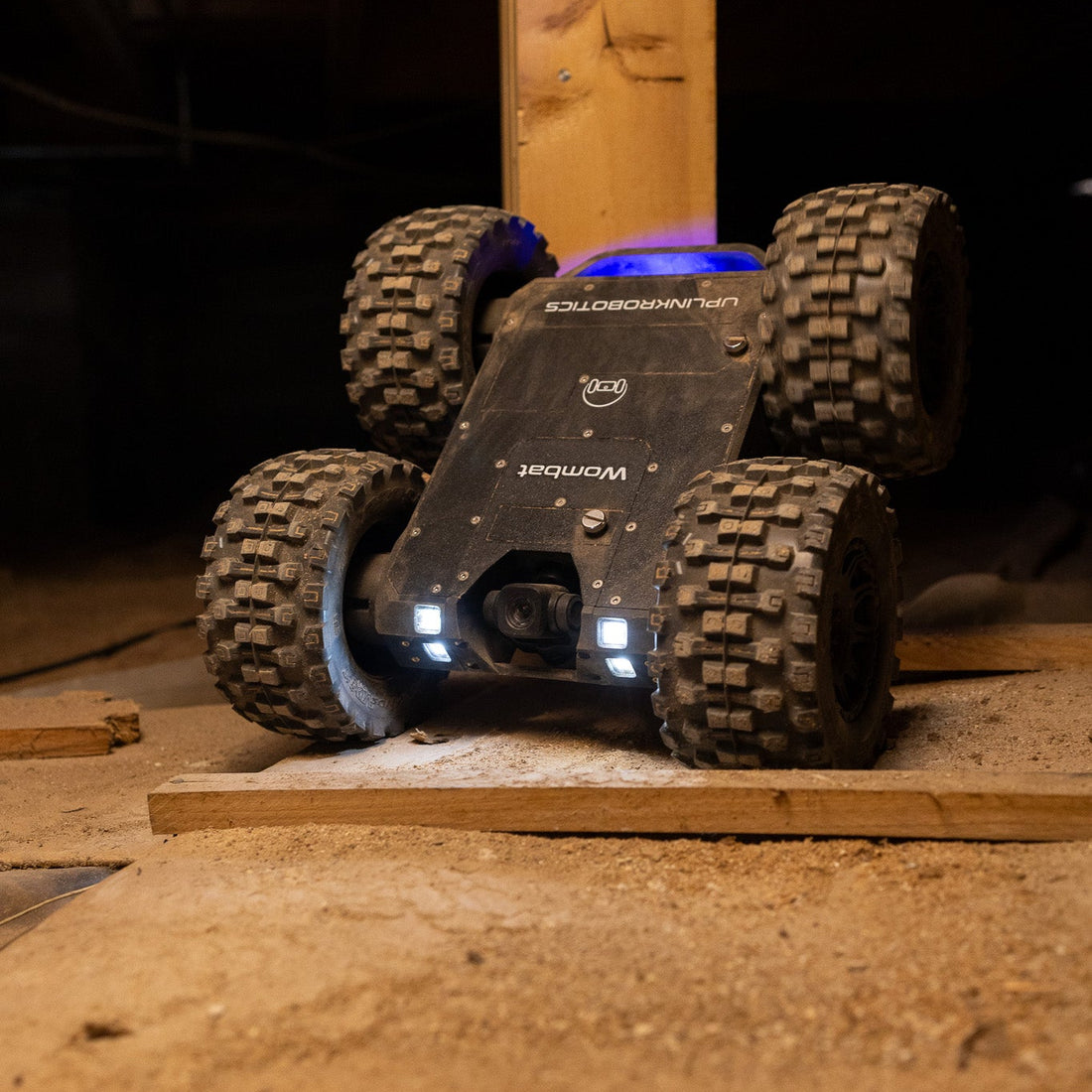 Robotic vehicle on a wooden platform